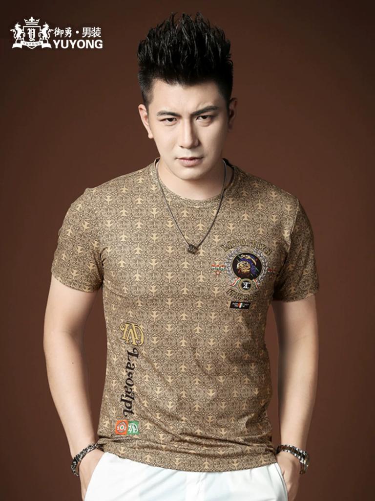European Fashion Men's Clothing 2025 Summer Collection Half-Sleeve Round-Neck Top High-End Men's Trendy Brand Printed Short-Sleeve T-Shirt