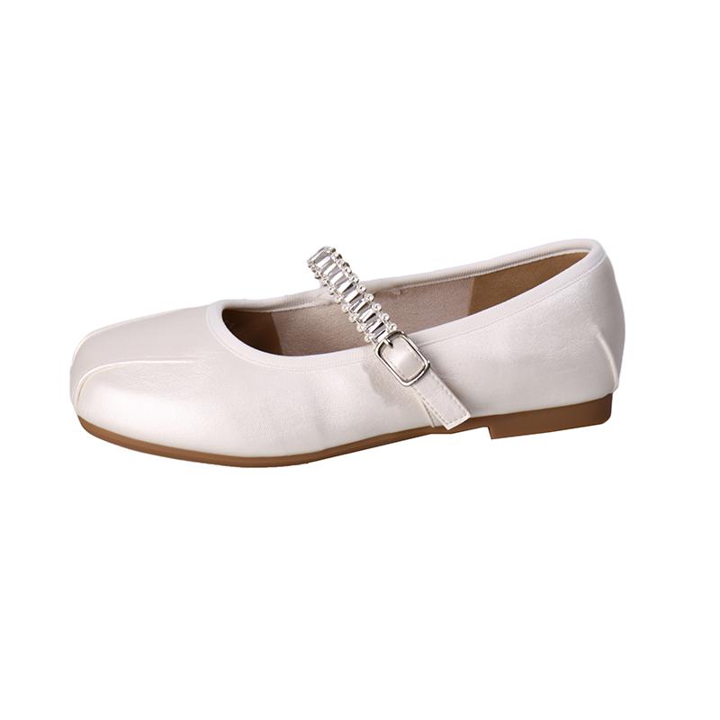 Fashion Shallow Mouth Mary Jane Shoes Women's Xia New Round Toe Soft Sole One Word with Rhinestone Flat Ballet Flat Single Shoes