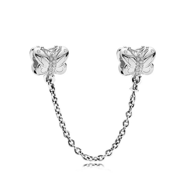 New 925 Silver Butterfly Stars & Moon Sunflower Safety Chains Spacer Beads Charms Fit Original Bracelets DIY Jewelry