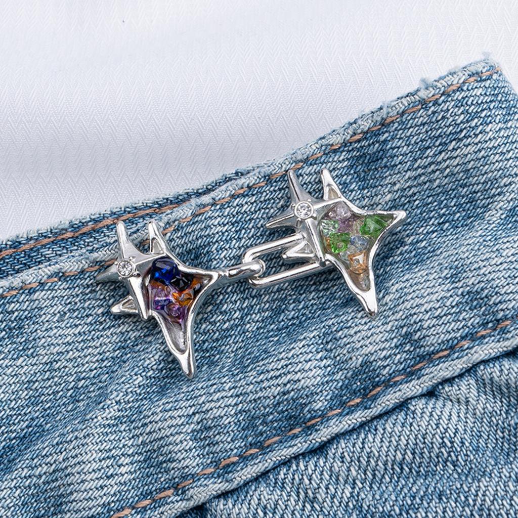 Crystal Crossed Star Waist Tighten Pins Nonrust Plating Easy To Install Adjustable Clip For Loose Pants Waist Adjusters
