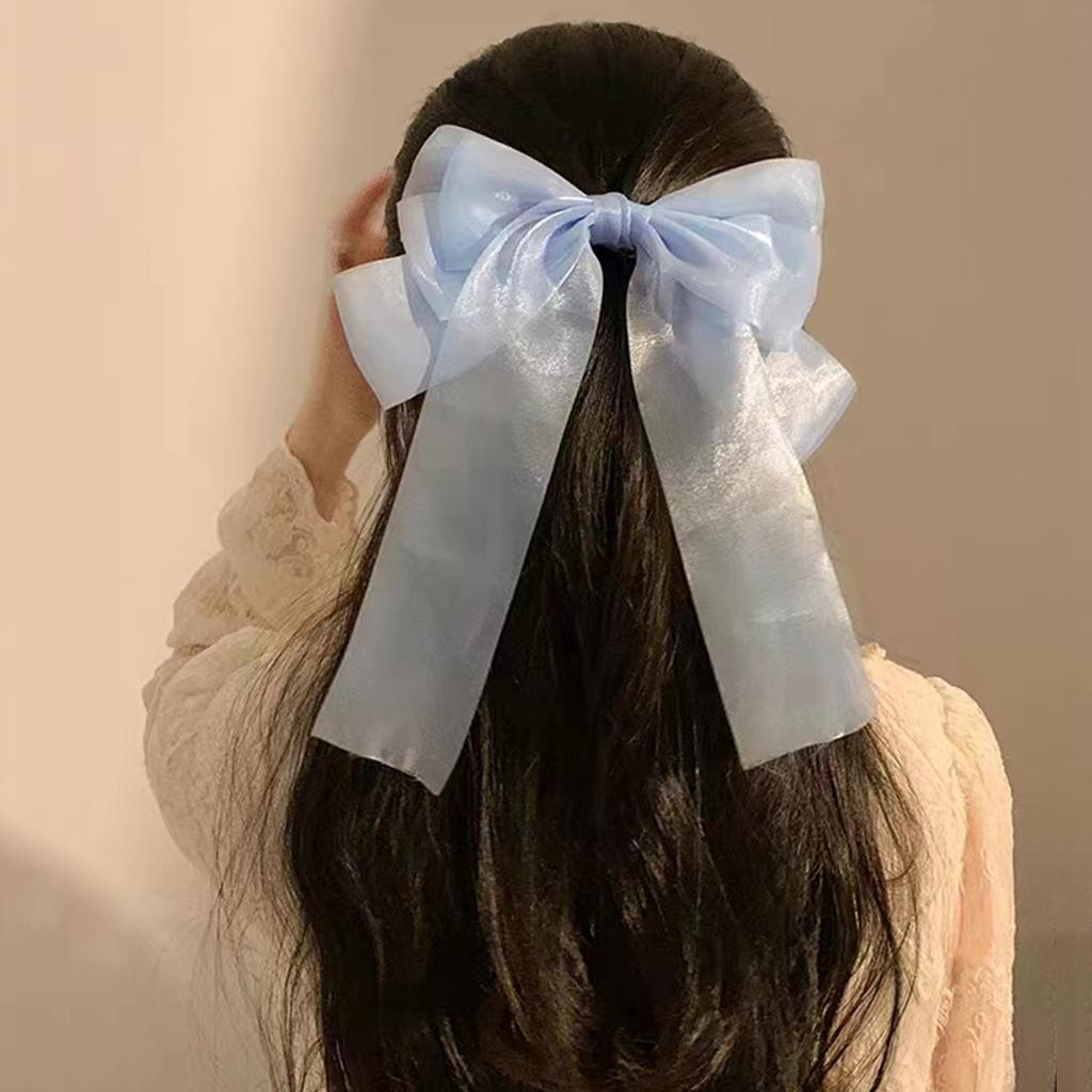 Lystrfac  New Black White Yarn Bow Hair Clip for Women Girls Spring Clip Back Head Hairpin Fashion Hair Accessories
