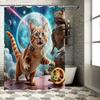 Kreativer Katzen- und Dinosaurier-Duschvorhang für Kinder und Haustiere - Lebendiges und lustiges Design - Perfekt für Badezimmer zur Aufwertung des Raumes