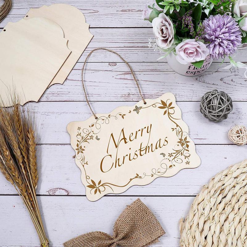 12pcs Unfinished Wooden Craft Blank Hanging Sign DIY Wooden Rectangular Painting Writing Wedding Plaque