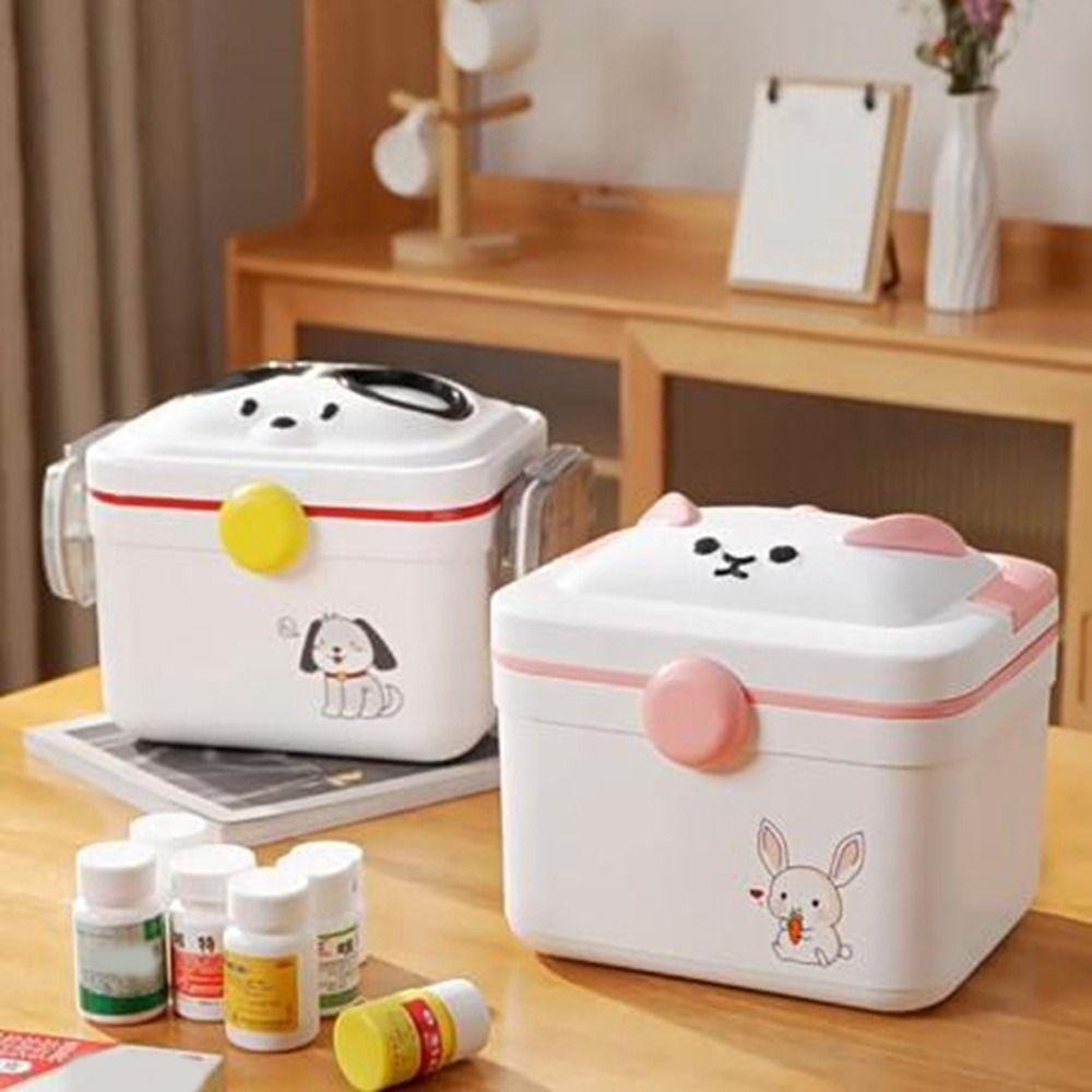 Dust-proof Cartoon Medicine Box Large Capacity Pill Container Double-layer Medicine Box  Office