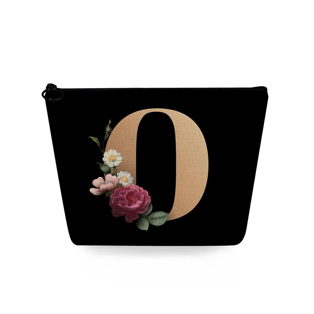 Women Black background letters Print Cosmetic Bag Toiletries Organize Travel Storage Case 6729 KTB