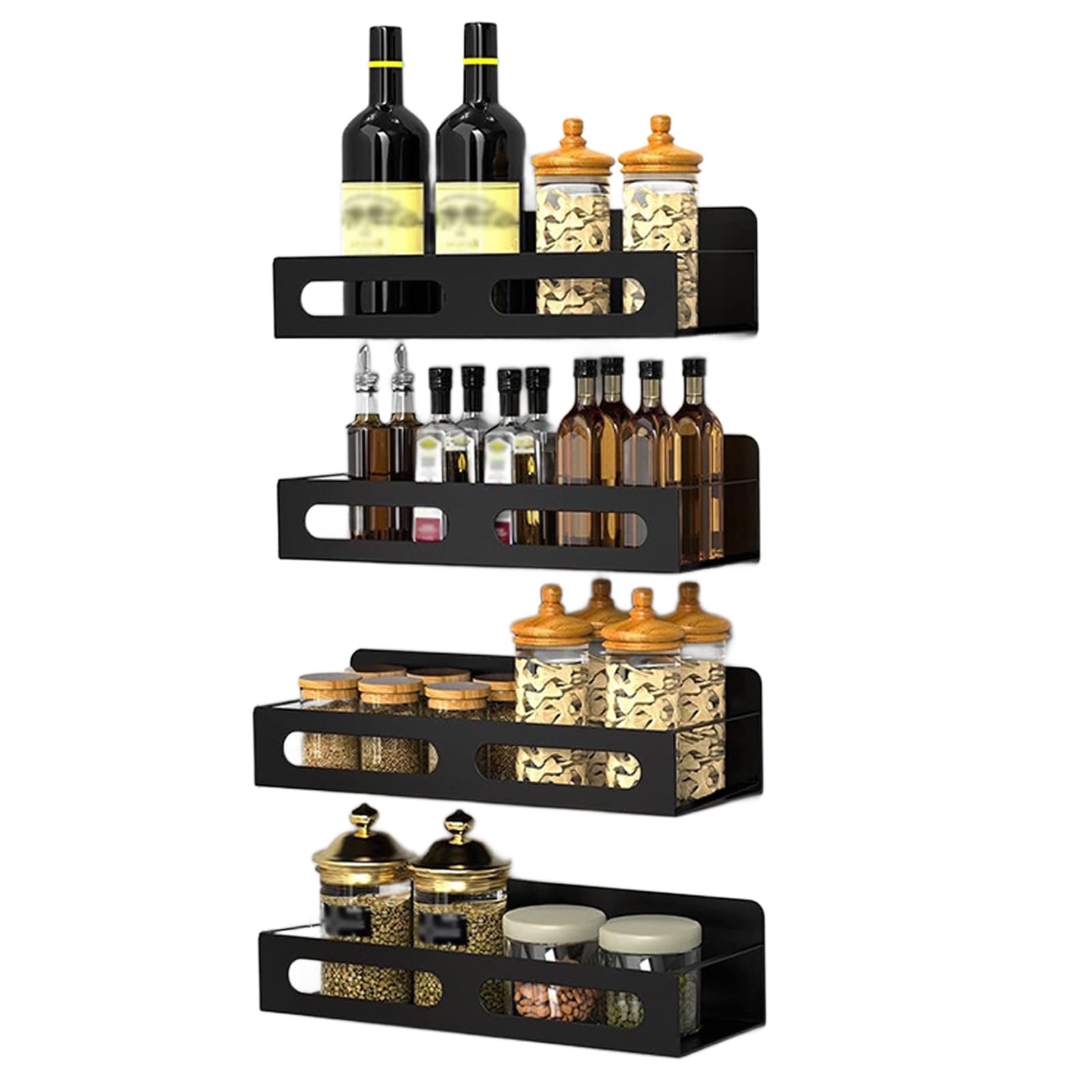

Magnetic Spice Rack, Condiment Rack, Storage, 4-Piece Magnetic Rack for Refrigerator, No Drilling Required, Kitchen Storage Rack, Side Shelf, Bathroom