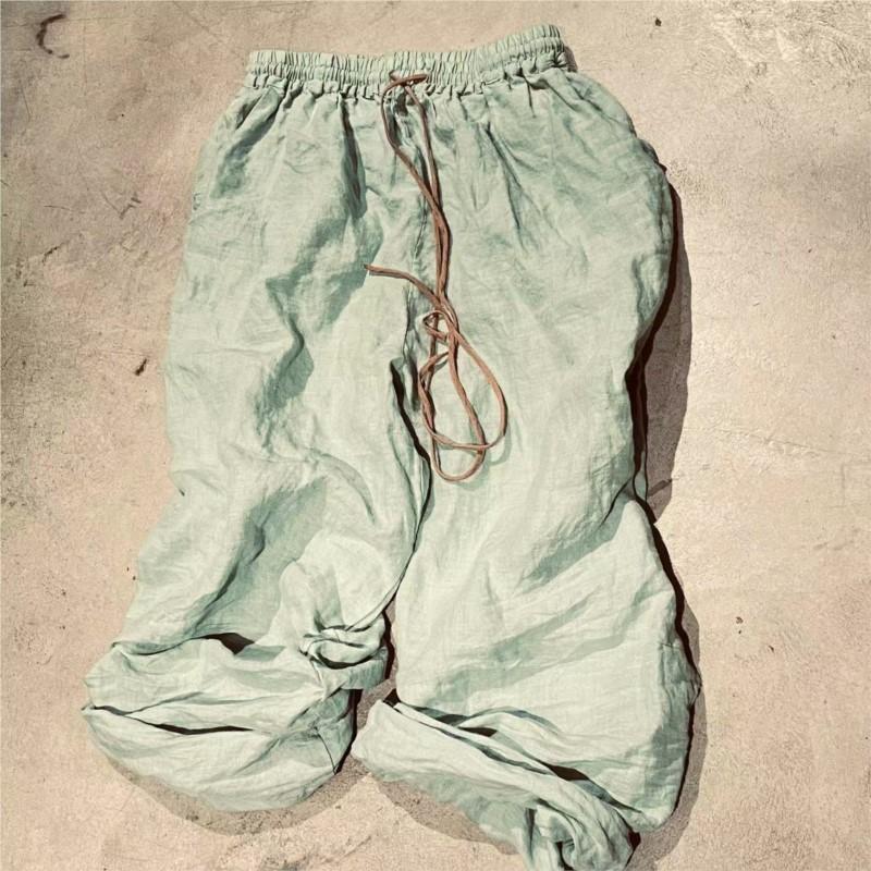 Johnature Niche Contrast Drawstring Vintage Casual Straight Pants Woman Spring Vintage Fashion Pants