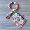 Ladies Floral Wristlet Wallet Boho Style Coin Purse Keychain with Tassel Elastic