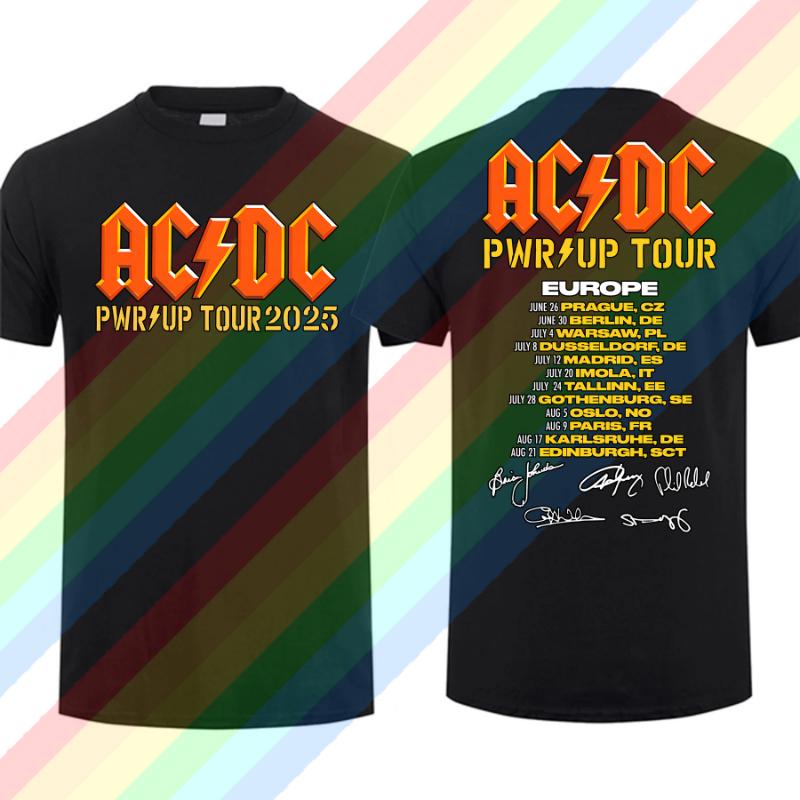 

2025 New Men T Shirt Casual AC Pwr Up World Tour DC EUROPE 2025 T-shirt Graphic Summer Short Sleeves Cool Tee S