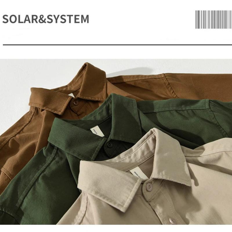 Japanese Style Cargo Long Sleeve Shirt Men Pure Cotton Casual Tops Double Pocket Workwear Spring and Summer Loose Shirts Male