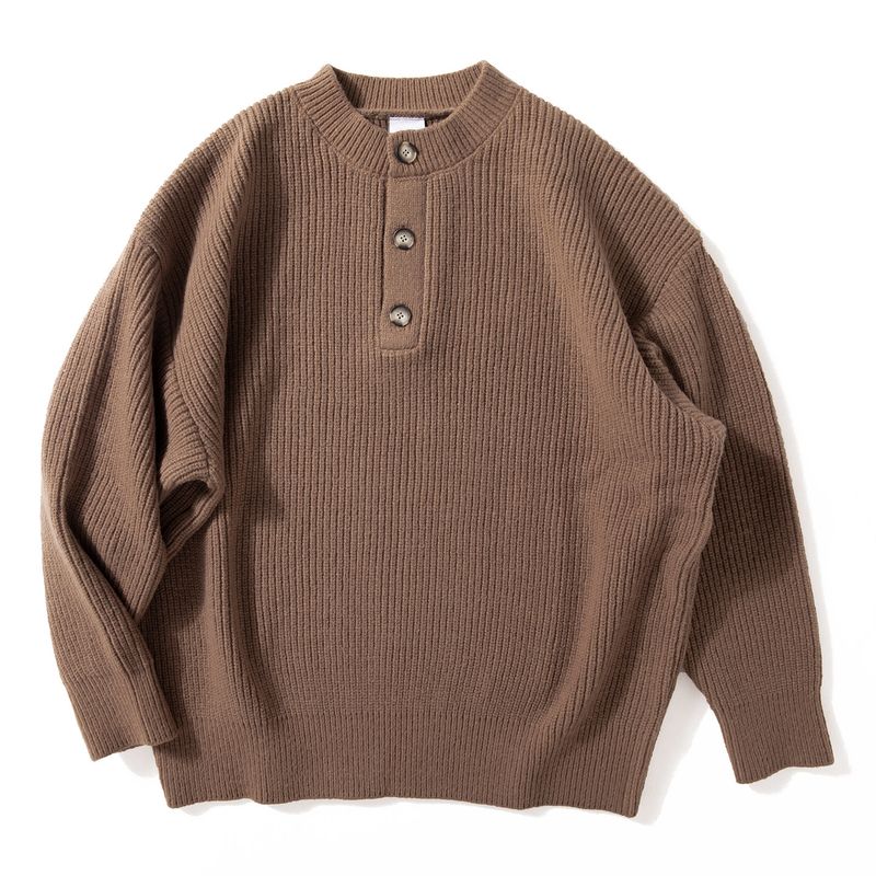 Heavyweight Thick American Retro Henley Collar Thick Knit Sweater for Men, Japanese Style Loose and Relaxed Sweater Jacket
