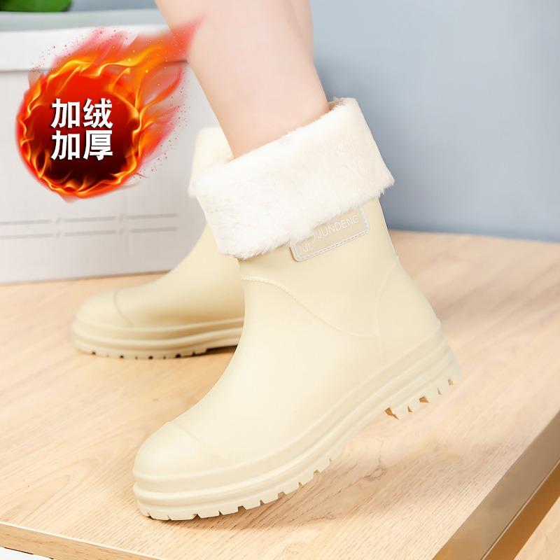 British Women's Rain Shoes Fashionable Women's Wading Shoes Thickened Non-slip Waterproof Rubber Shoes Trendy Overshoes Water Shoes