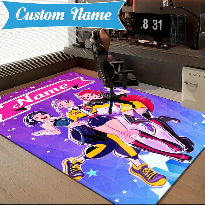 Custom Name Fantasy Night Trio K-Pop Rug for Living Room, Game Rooms, Office, Bedroom, Floor Mat Playful Design, fan gifts Christmas decor