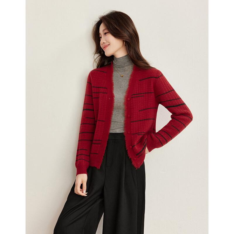Luxxi Women's 100% Wool Tassel Trim Knit Cardigan