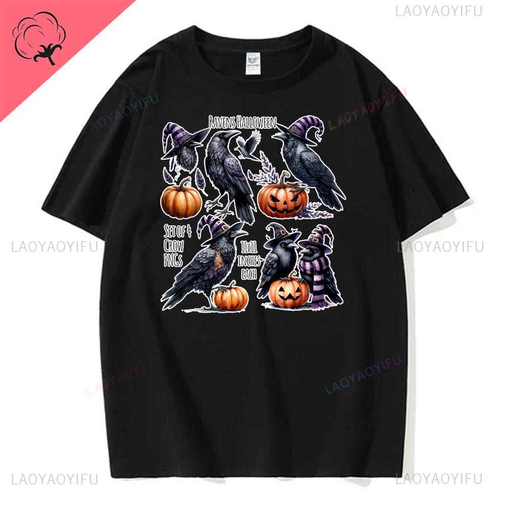 Women Ghost Pumpkin Bat Print Round Neck Pullovers Funny Halloween Costume Cotton Shirt Graphic T Shirts Y2k Top Harajuku Tops
