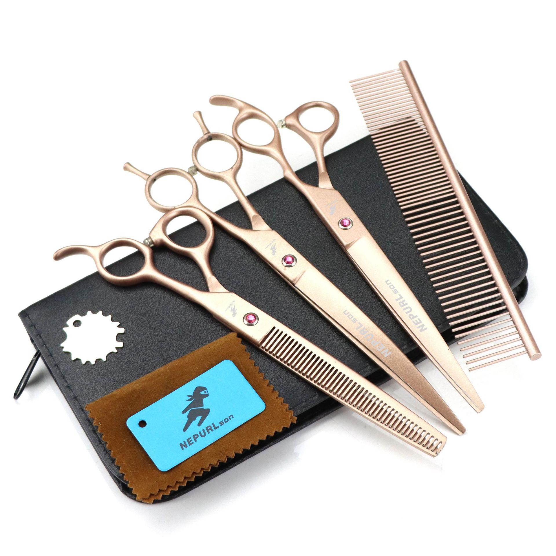 8.0 Inch Nimpson Paint Gold 3-Pack Gao File Pet Beauty Scissors Curved And Straight Scissors Set 8-inch 3-pack of fine-toothed teeth