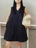 Cotton A-line Black Tie-Up Dress - Sleeveless, Standard Fit, New Summer Arrival