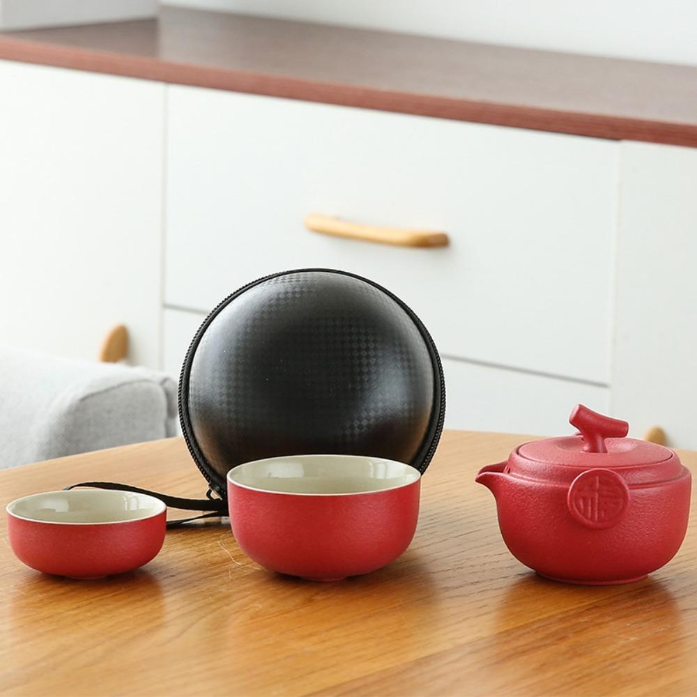 Minimalist 2 in 1 Tea Ceremony Teapot Set Ceramic Mini Travel Teapot with Storage Bag Chinese Teapot Set Outdoor