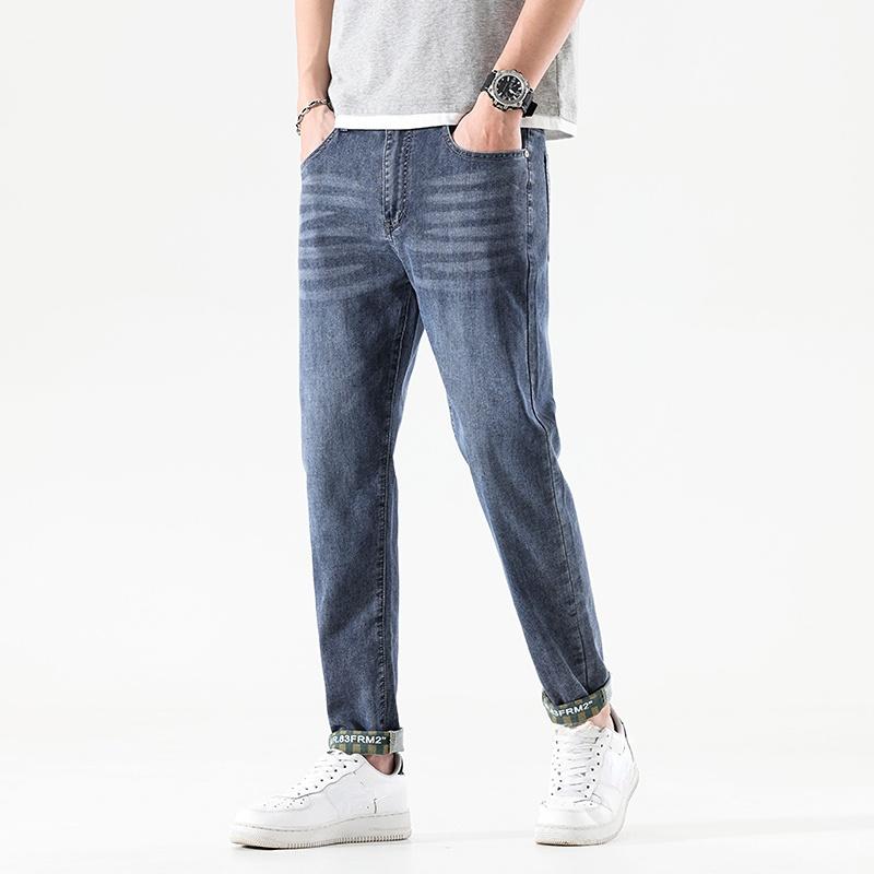 

Плюс размер эластичные хлопковые брюки весна осень мужские брюки со средней талией джинсовые брюки прямые джинсы
