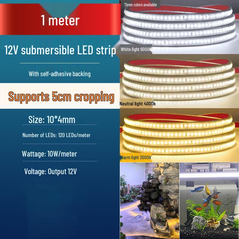 Wasserdichtes Niedervolt IP68 Silikon COB LED Streifenlicht 24V/12V, Unterwasser tauchfähig, Selbstklebend, Flexibel für den Außenbereich.