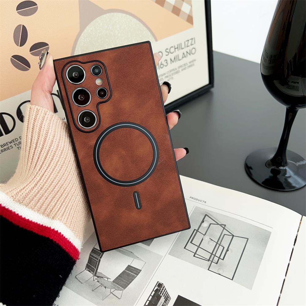Luxury Retro Leather for Magsafe Magnetic Case For SamSung Galaxy S24 S23 S22 S21 Ultra Plus Wireless Charge Bumper Armor Funda