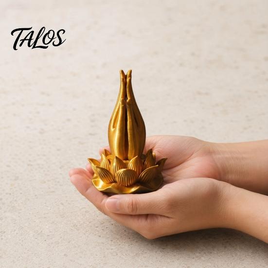 3D Printed Buddha Hand And Lotus Flower Ornament, Lotus Base Buddha Hand Statue, Chinese Style Zen Decoration for Home Office Tea Room Decor