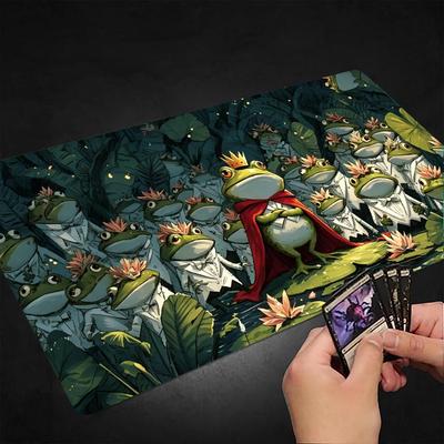 Frog King Crown Lotus Leaf Gaming Mouse Pad Playmat 24"X14" MTG TCG Office Desk Mat for Work Game PC Laptop Rug Carpet MousePad