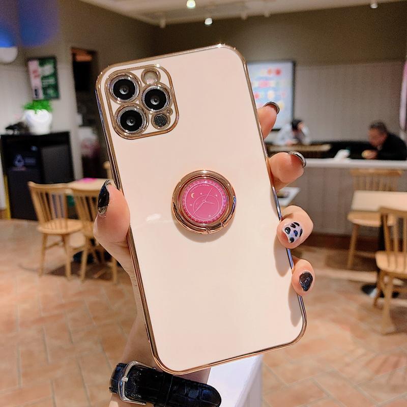 Luxury Metal Ring Holder Stand Plating Soft Silicone Cover Case For Iphone 16 Pro 15 Plus 11 12 13 Pro MAX 12 Mini X XR XS 8 7 Plus SE 2020