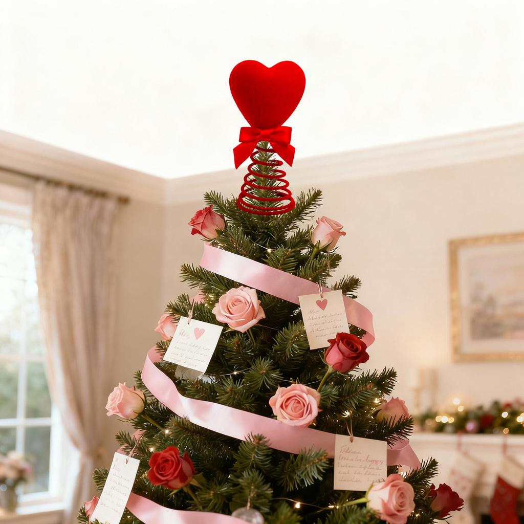 Red heart with spring tree top decoration, creative indoor atmosphere, Christmas top decoration, heart decoration