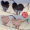 1/2 Pairs Heart Shaped Sunglasses with Rhinestones Women Fashion Rimless Rave Shades Trendy Original Design Sun Glasses