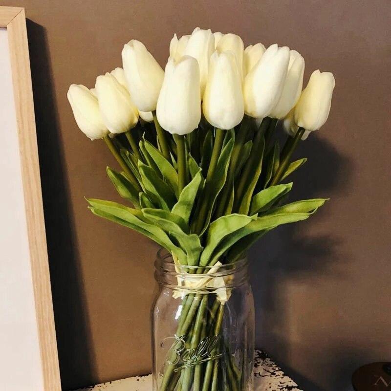 10PCS Tulips Flowers Artificial Tulip Bouquet PE Foam Fake Flower for Wedding Decoration Mother Day Gifts Home Garden Decor