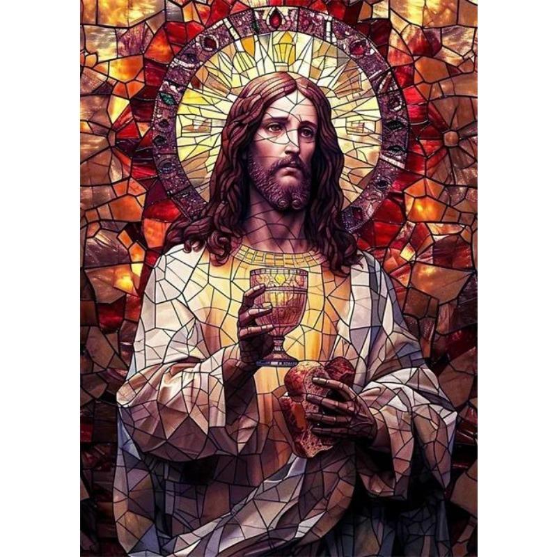 Jesus Christ Stained Glass Canvas Prints  Religious Abstract Pop Art Mosaic Wall Decor for Home Spiritual Portrait Poster for Li