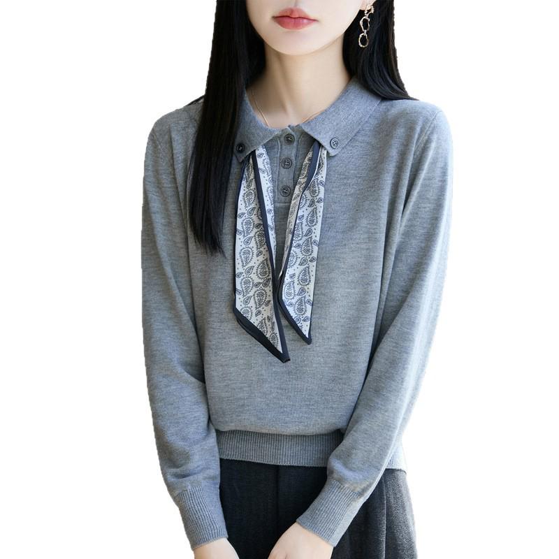 Silk Polo Collar Long Sleeve Shirt - 2025 Autumn Women's Wool Knitwear
