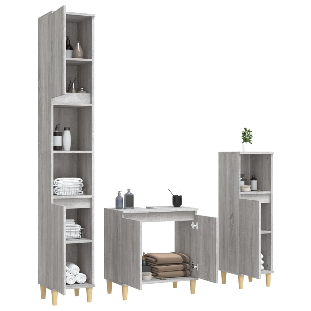 3 Piece Bathroom Furniture Set Grey Sonoma Particleboard