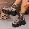 New Popular Women's Shoes Plus Size Ankle Women's Boots Platform Modern Boots Women Leopard Side Zip Front Lace-up Wedges Shoes