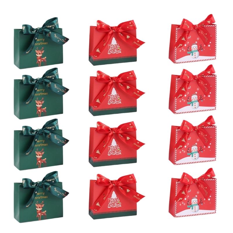 

12Pcs Christmas Gift Paper Bags With Handle Delicate Christmas Present Handbags Holiday Treat Paper Sacks for Gifting 1