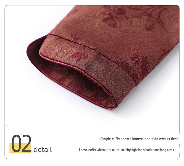 Stylish Summer Jacquard Shirt for Middle-Aged & Elderly Women - Plus Size, Nine-Sleeve, Stand-Up Collar, New Chinese Style