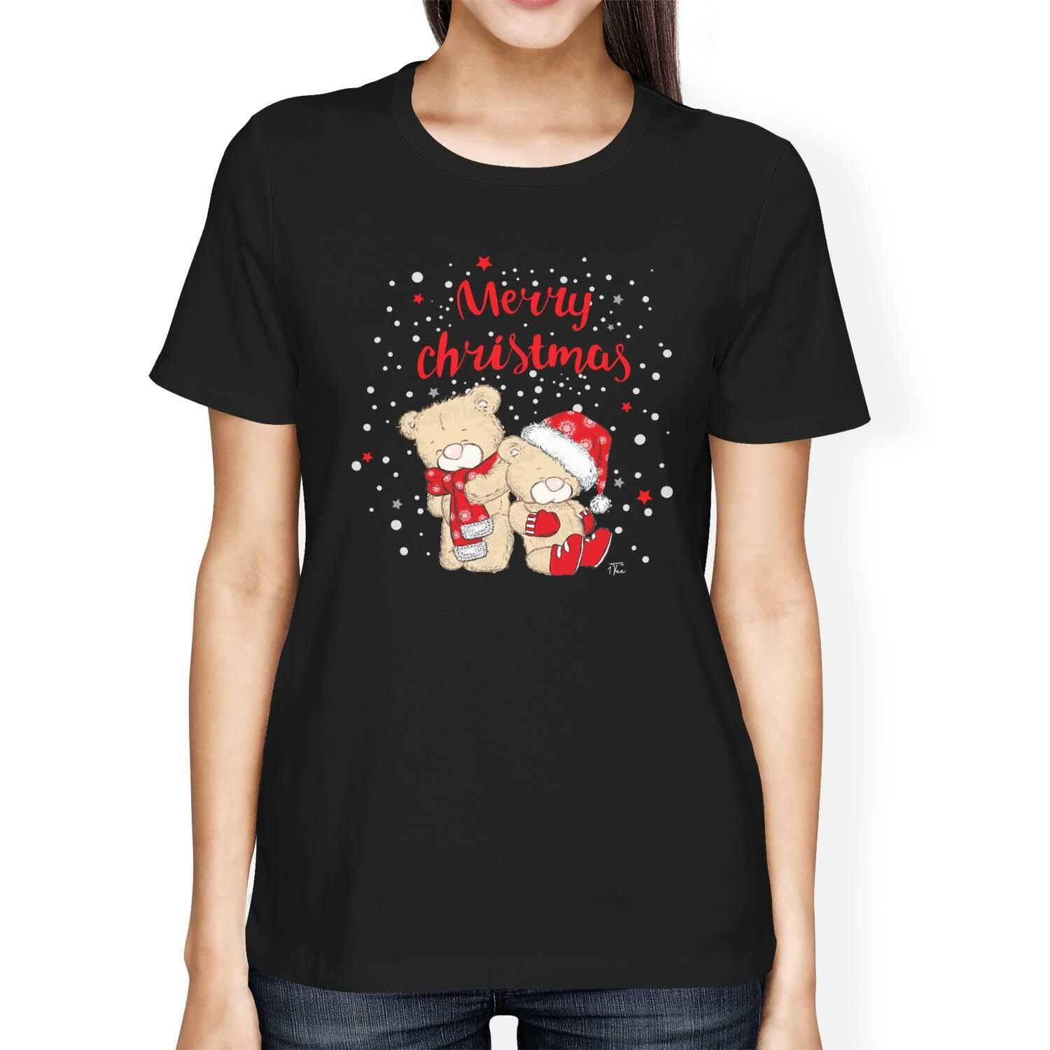 1Tee Womens Loose Fit Merry Christmas Teddy Bears Cute T-Shirt S