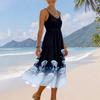 Women's Summer Floral Print Adjustable Strap Bohemian Casual Beach Holiday Midi Dress with Pockets for Relaxed Outings