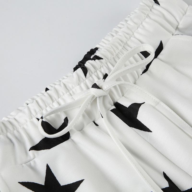 Women's Pant  Casual Micro Knit Fashion Loose Star Printed High Waisted Wide Leg Trousers