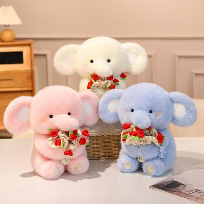 Cute Sitting Posture Hugging Roses Baby Elephant Doll Plush Toy Doll Children's Pillow Valentine's Day Gift Girl
