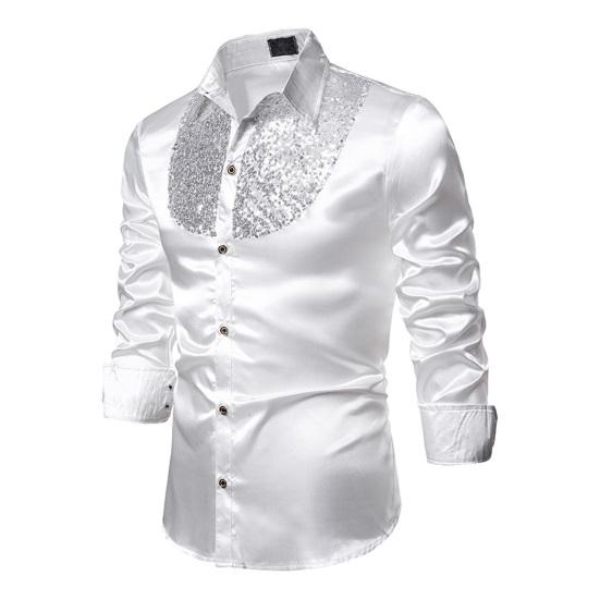 Men Retro Glossy Shirt Lapel Button-up Shirt with Sequins Vintage Formal Shirt for Disco Bars Nightclubs Parties