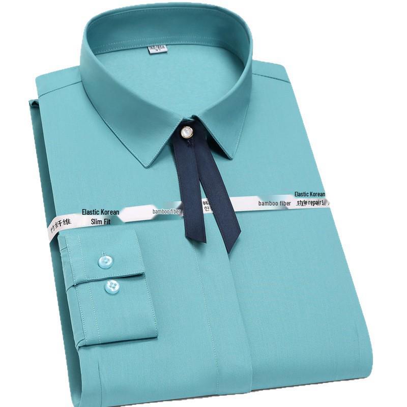 Men's Long Sleeve Non-Iron Bamboo Fiber Formal Shirt with Embroidered Logo