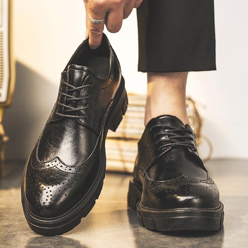 Fashion Men 7cm Height Increase Brogue Derby Dress Shoes Invisible Lift Formal Oxford Leather Elevator Shoes for Office Wedding Business