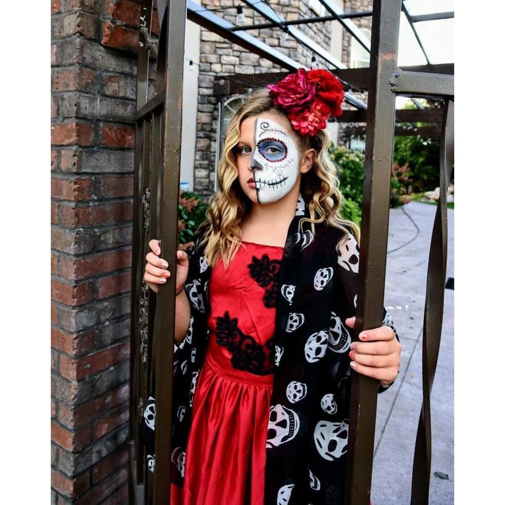 Skull Scarf Long For Women Chiffon Shawl Wraps Hair Head Scarves Neck With Skulls