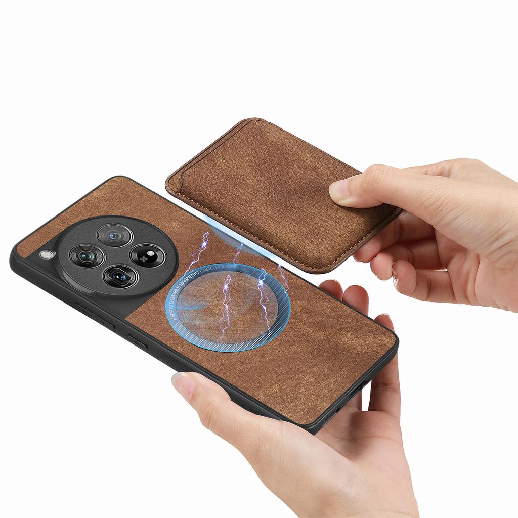 For OnePlus 12 5G Case Compatible with MagSafe Leather Back Cover with Detachable Card Holder