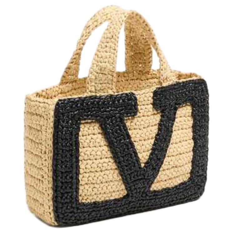 Valentino Viva Superstar Woven Logo Fabric Tote Bag Small Women Tote Bags Natural 7W2B0S12QETEX9
