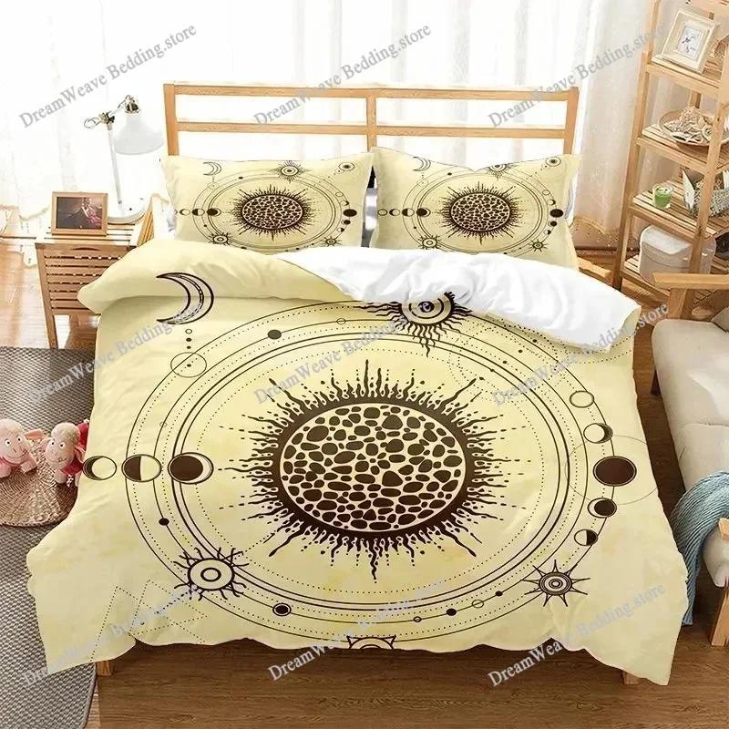 Sun and Moon Duvet Cover Set Boho Bedding Set for Kids Boys Girls Bohemian Style Queen Size Comforter Cover Psychedelic Design