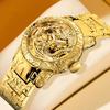 Eine Herren Gelbe Business-Stil Edles Geschnitztes Drachenmuster Vollautomatische Tourbillon Mechanische Uhr