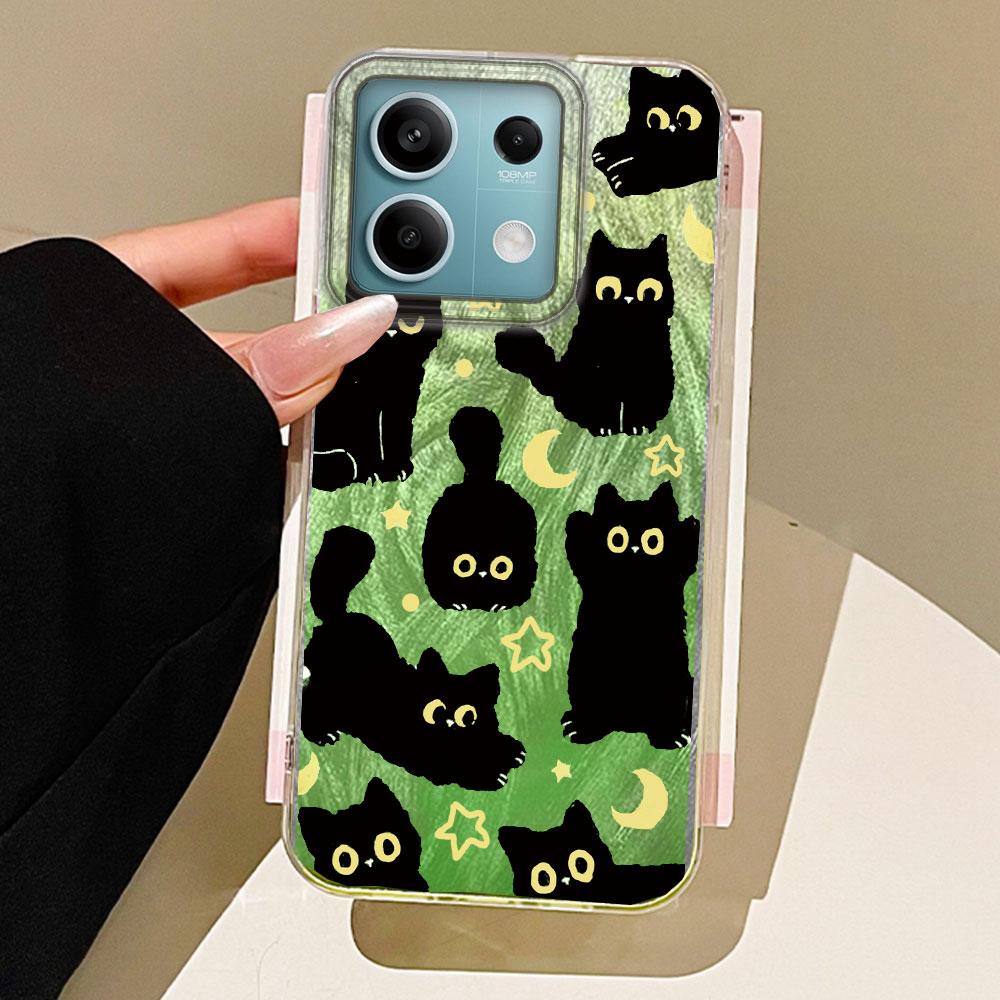 Cute Moon Black Cat Phone Case for Xiaomi Redmi A3 A3X A4 14C Note 10 12 11 Pro Poco X5 X7 Pro X5 X7 Pro Shell Silicone Cover
